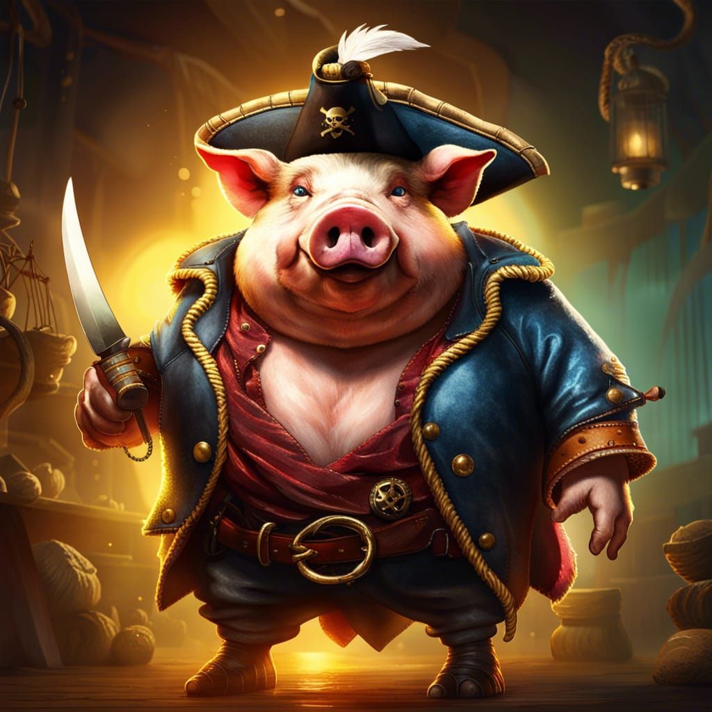 Obese Pig Pirate in Hyperrealistic Graffiti Art