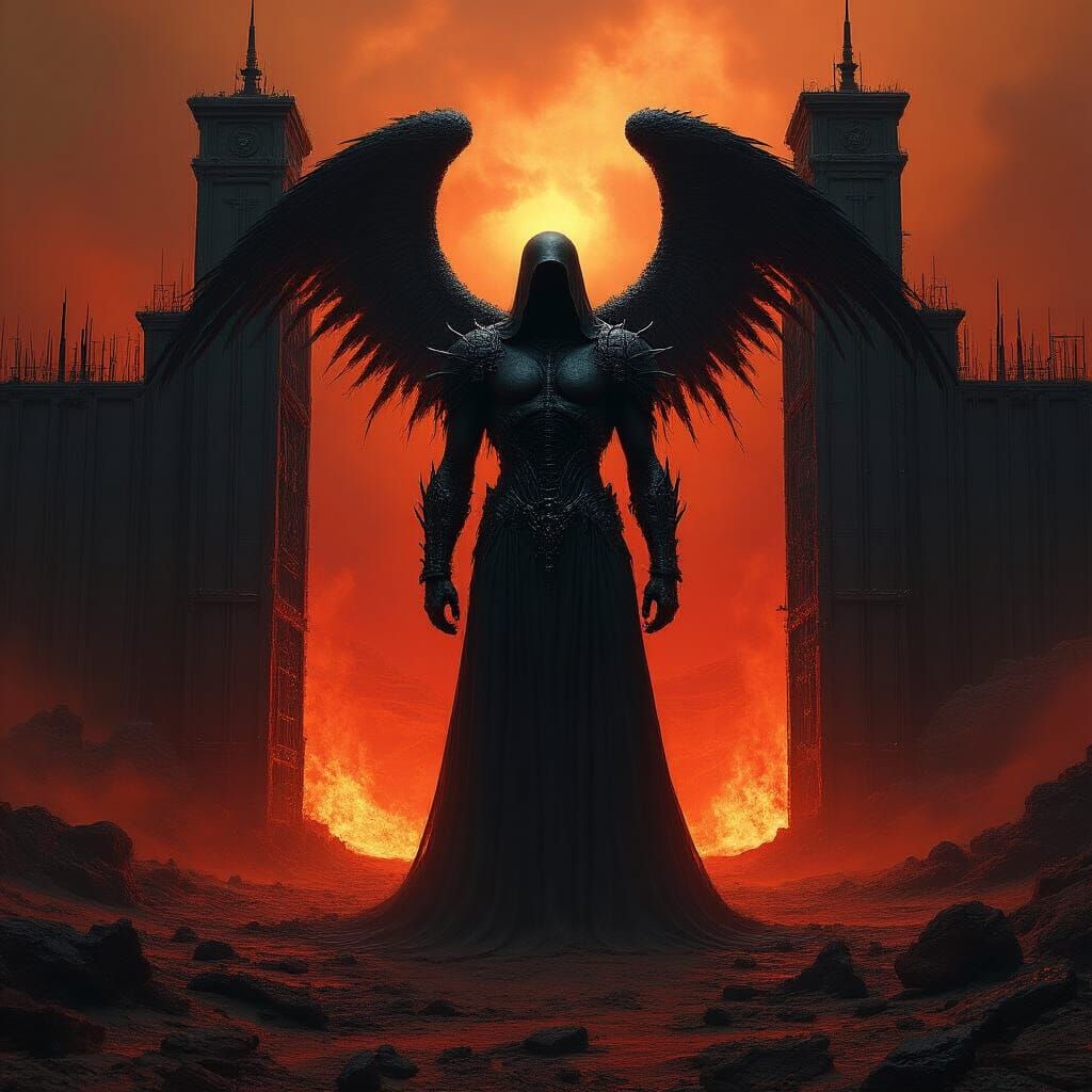 Apollyon: Dark Angel in a Surreal Landscape