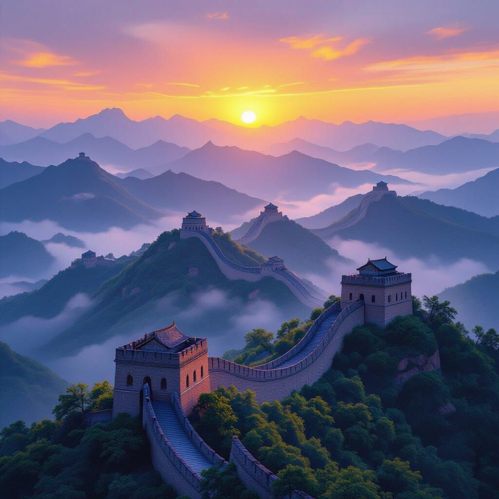 Great Wall of China at Golden Hour Sunset