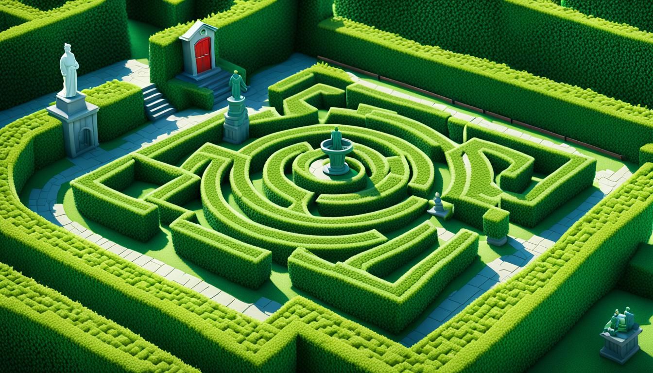 Cartoon CGI Map of a Hedge Maze