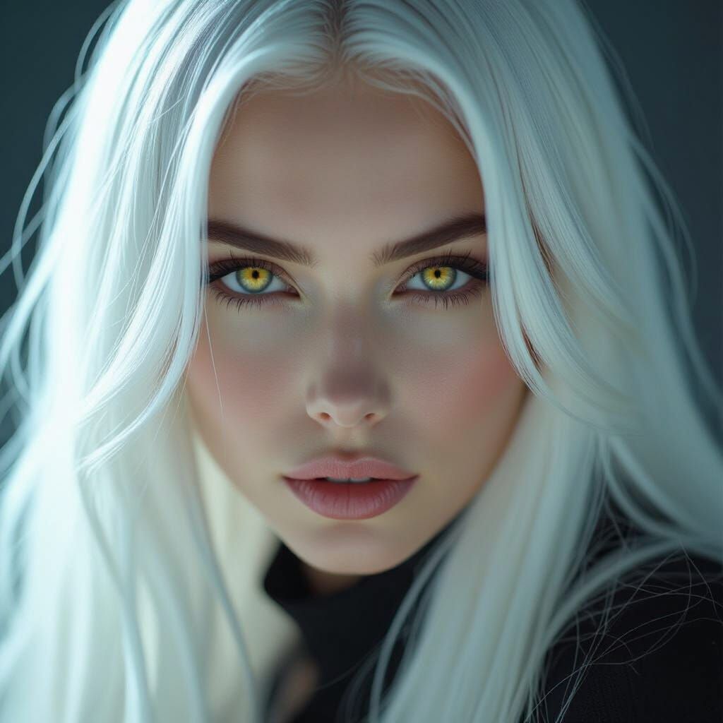 Dramatic Woman with Moon-White Hair