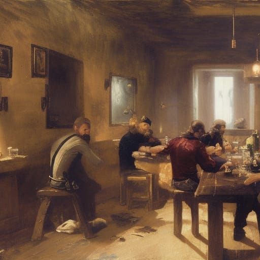 Knights Celebrate in Pub: Dark Fantasy Concept Art