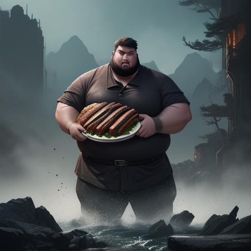 Caseoh Devours Steak: Detailed Fantasy Art