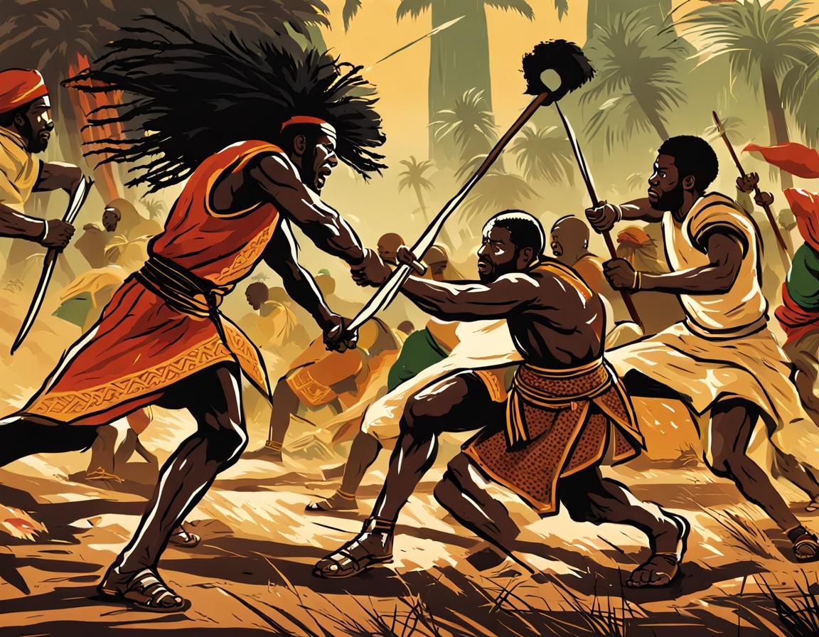 Quilombo Battle Scene: Black Warriors in Vector Art