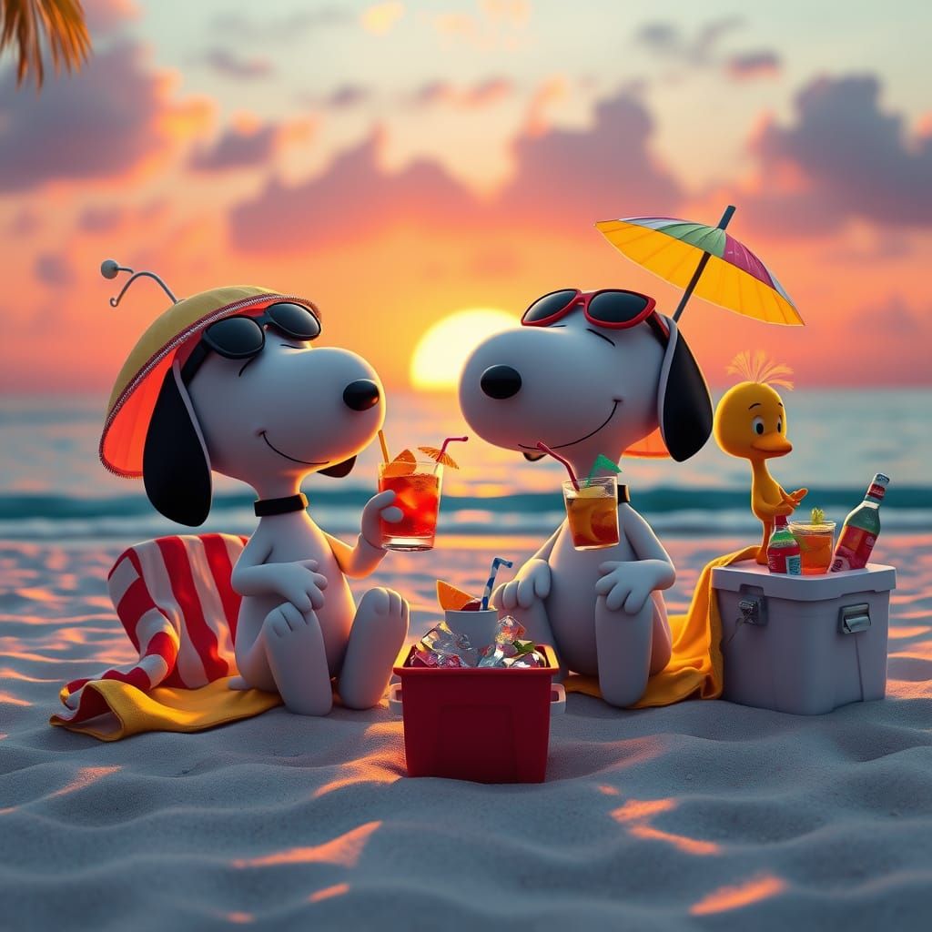 Surreal Beach Scene in Hyper-Realistic 3D Anime Style