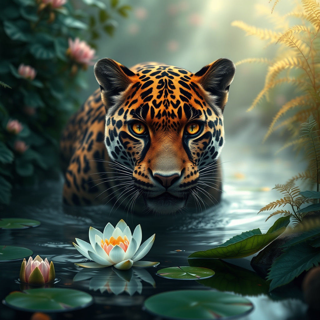 Clouded Leopard in Mystical Stream: Fantasy Matte Painting