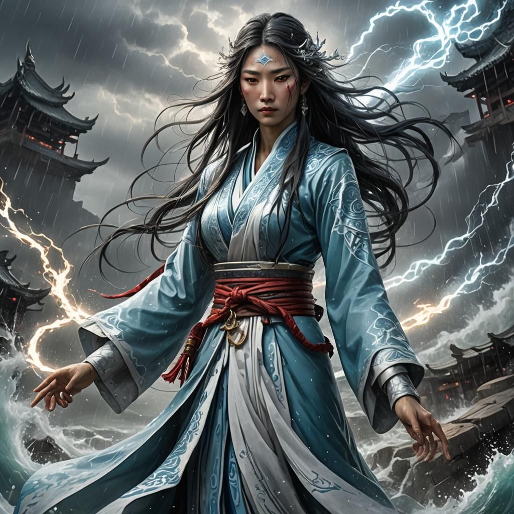 Immortal Lady of the Water Tribe, Waterbender incandescent with rage and blood.