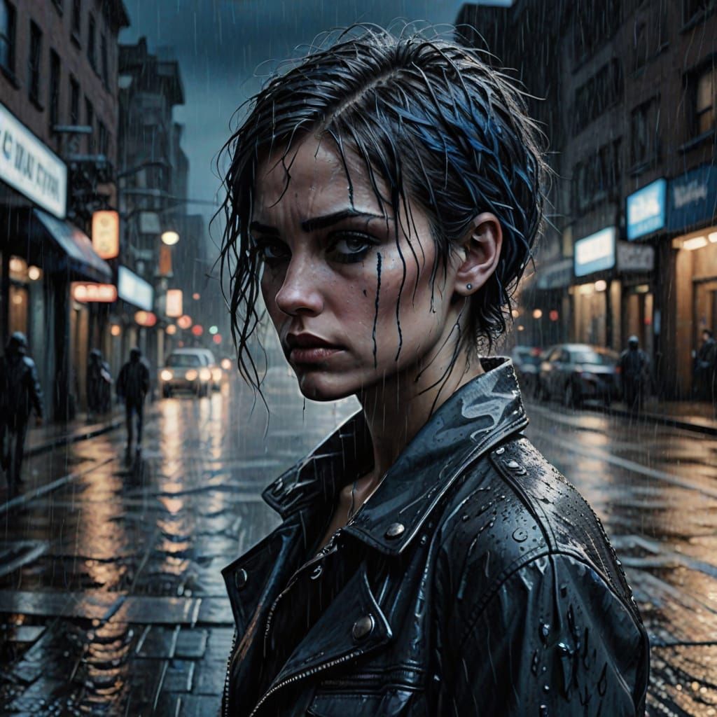 Moody Punk Chick in Stormy Charcoal Drawing