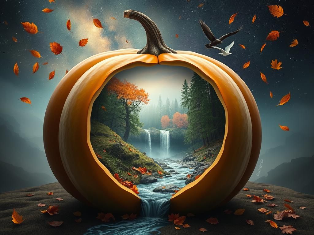 Magical Autumn Forest Encapsulated in a Gourd