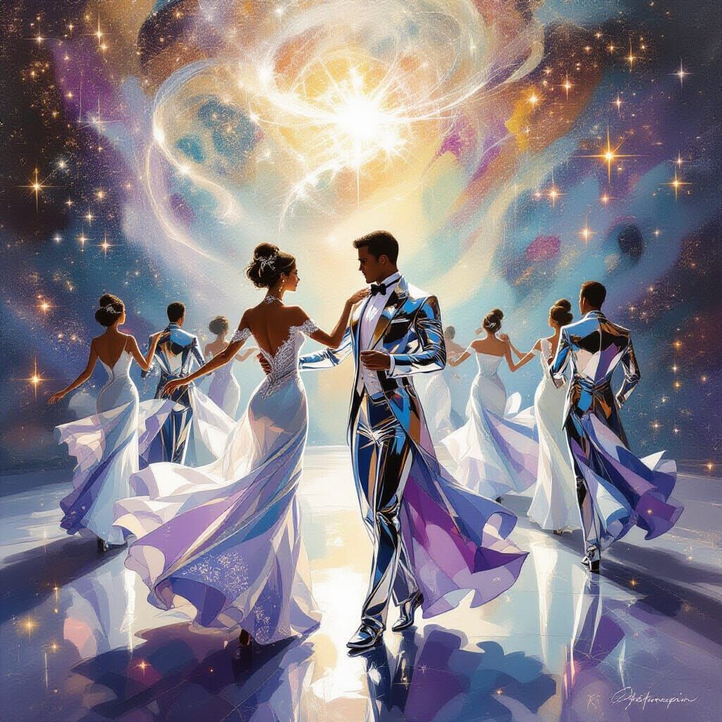 Chrome Figures Waltz in Celestial Ballroom