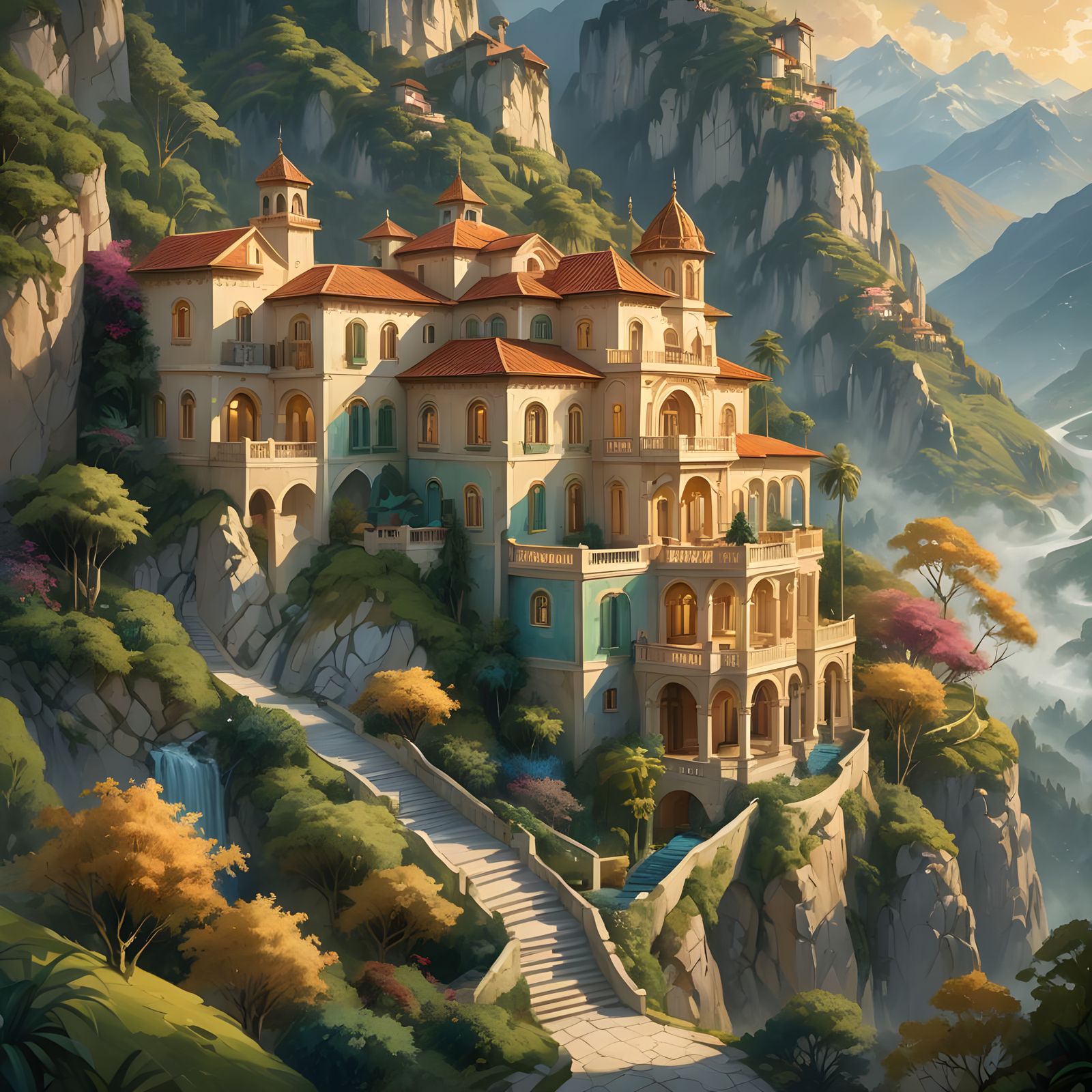 Vanilla Villa Mountain Landscape Matte Painting