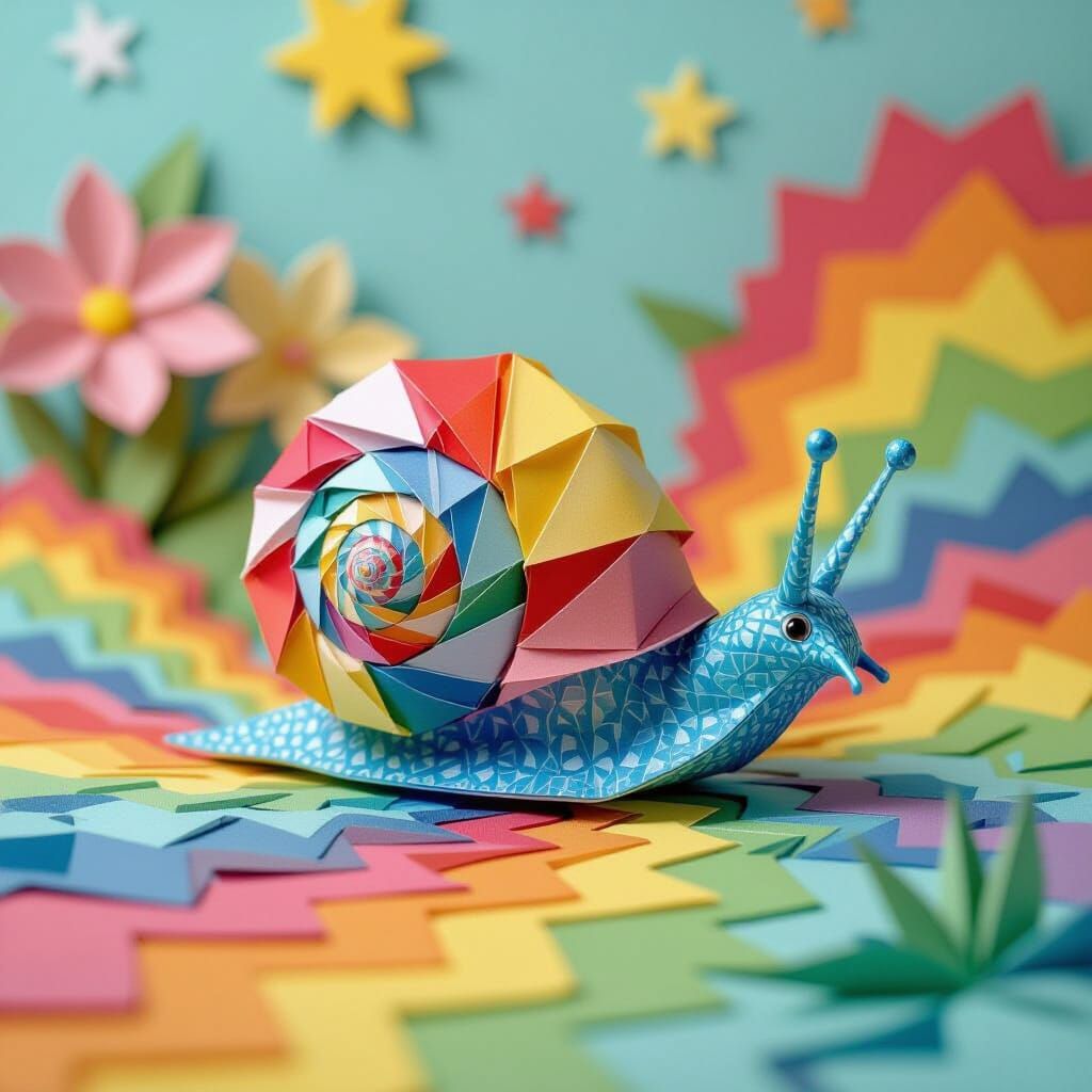 Rainbow Origami Snail in Paper World