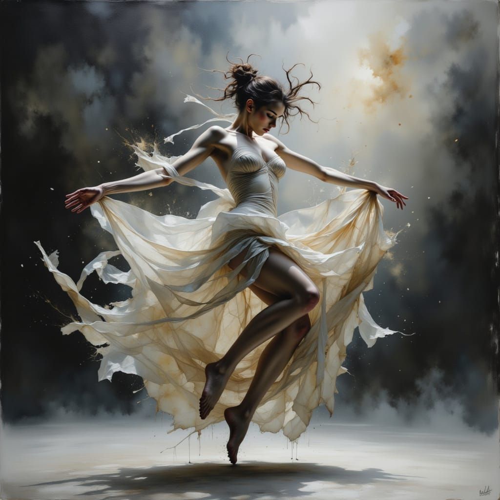 Dancer in Motion with Ethereal Abstraction