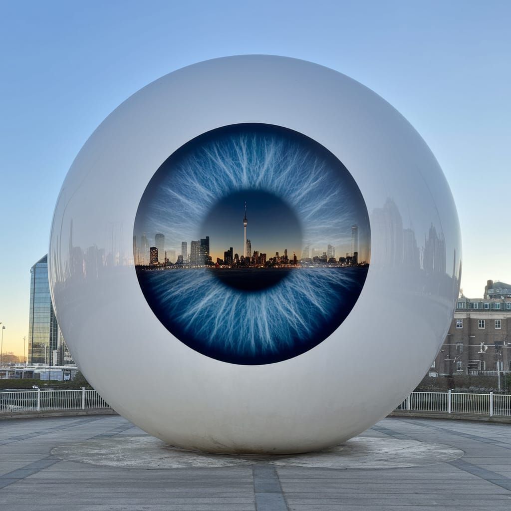 Cyberpunk Eye Gazing Upon a Distant Metropolis