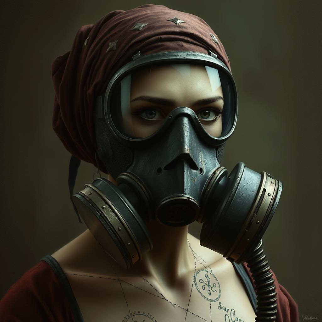 Woman in Gas Mask, Dark Surrealism