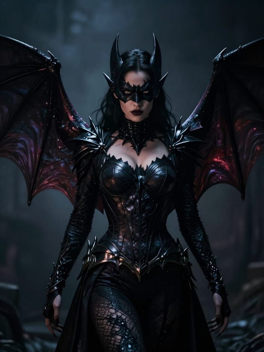 Bat Woman, Mystical & Futuristic Figure in Realistic Photo