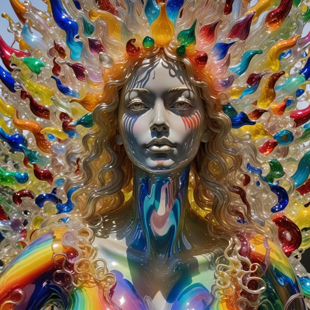 Rainbow Glass Goddess Sculpture in Dichroic Style