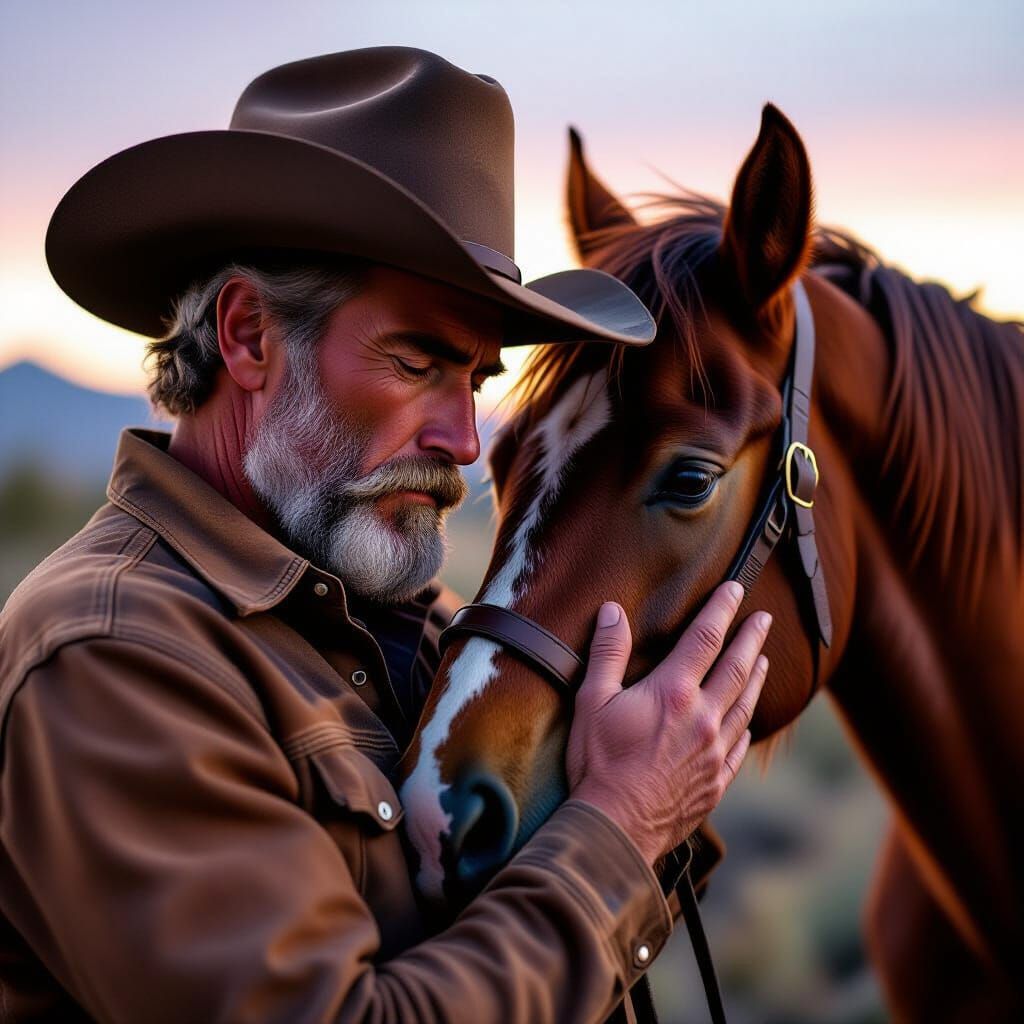 Emotional Cowboy Bids Farewell to Horse at Sunrise