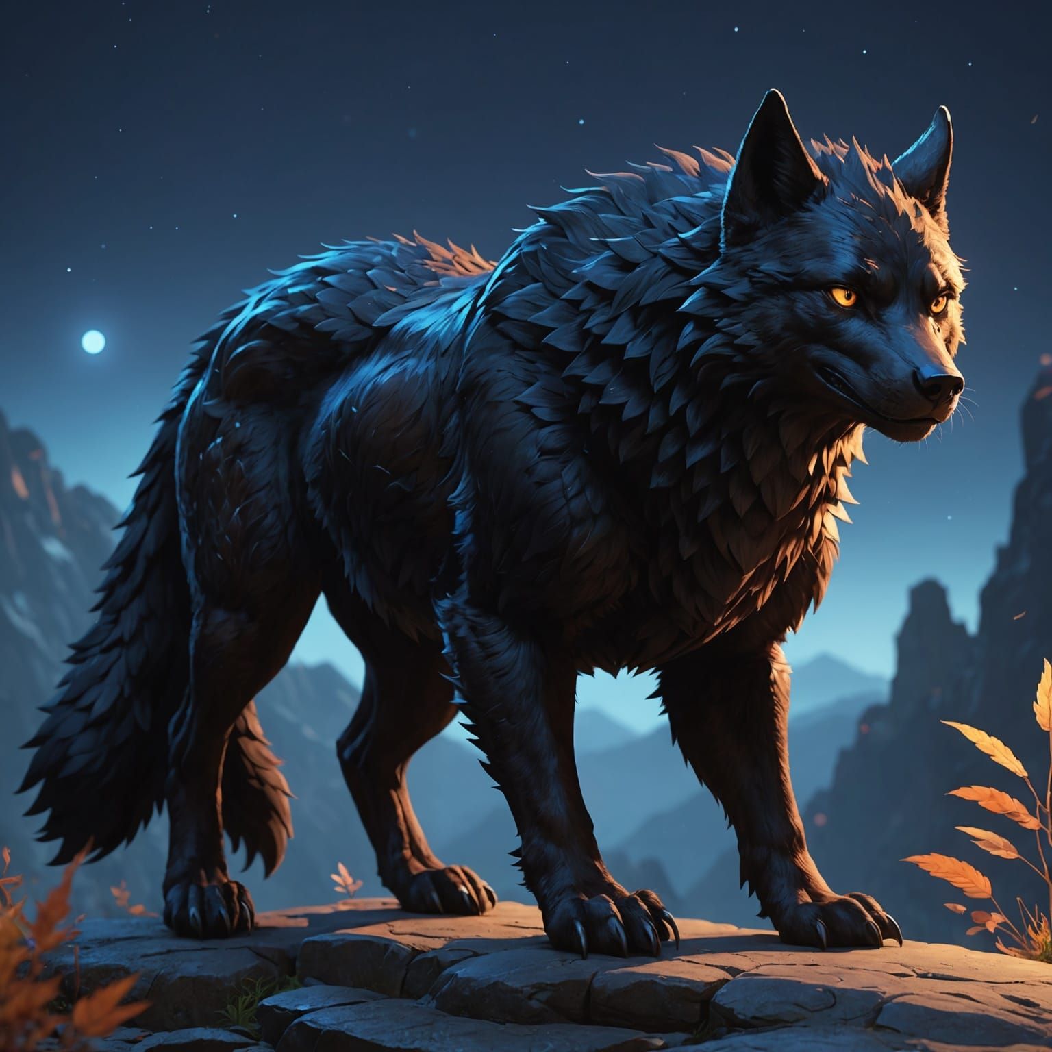 Anime Hybrid Wolf: Night Fury and Brown Wolf