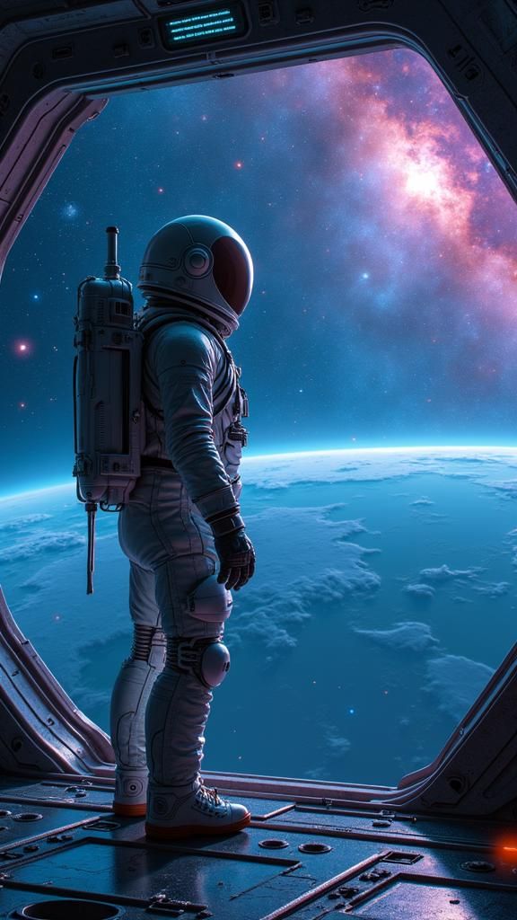 Astronaut Gazing at Galaxy in Futuristic Style
