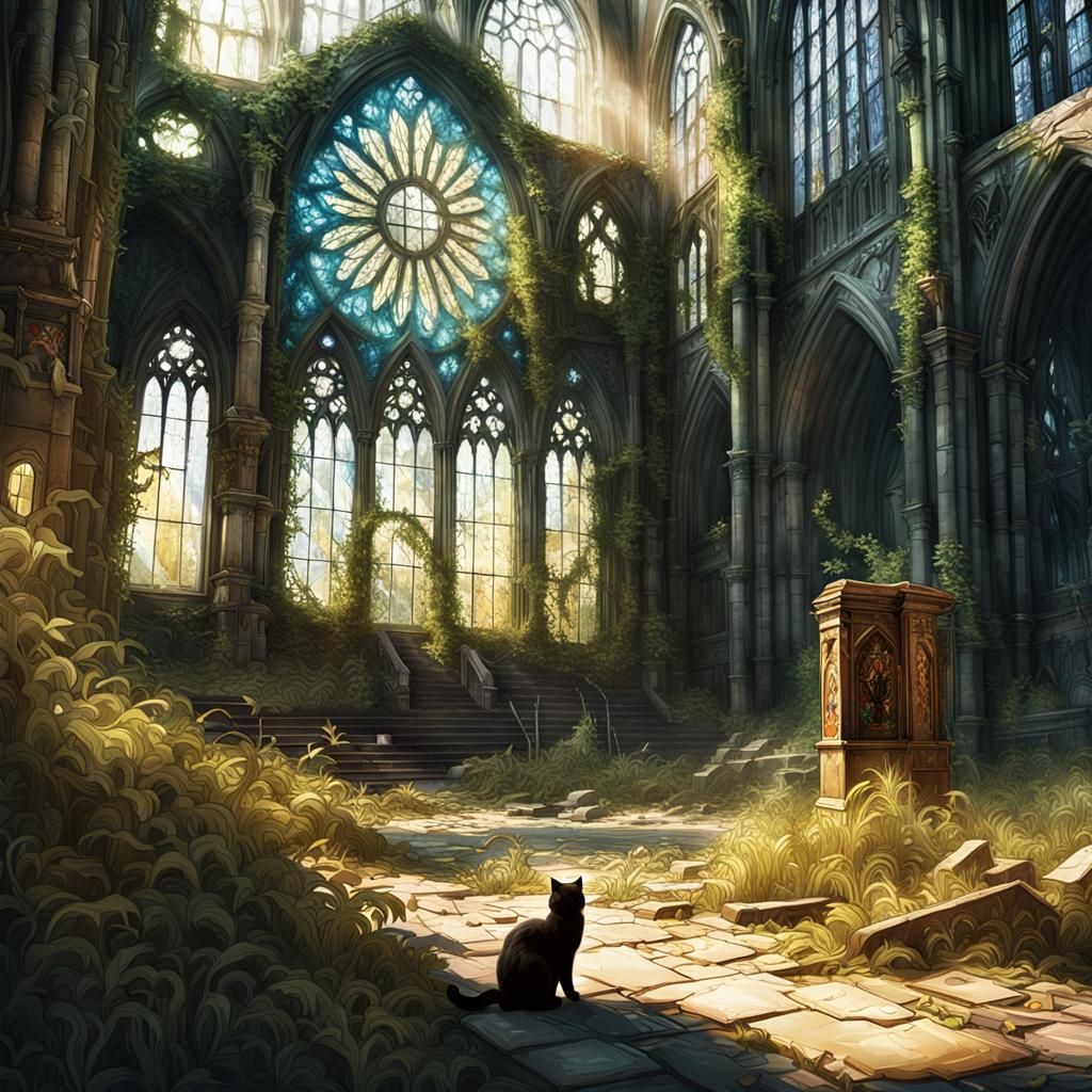 Post-Apocalyptic Cathedral Ruins on a Sunny Day