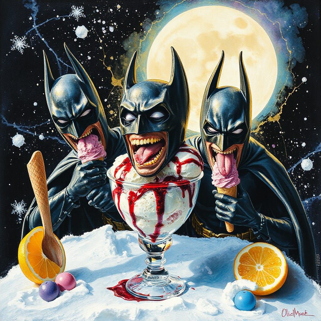 Expressionist Batmen Scream for Ice Cream in Rococo Style