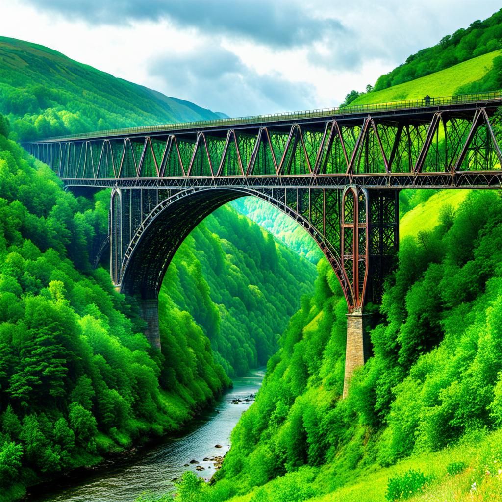 Ornate Steel Railway Bridge Over Wild Valley