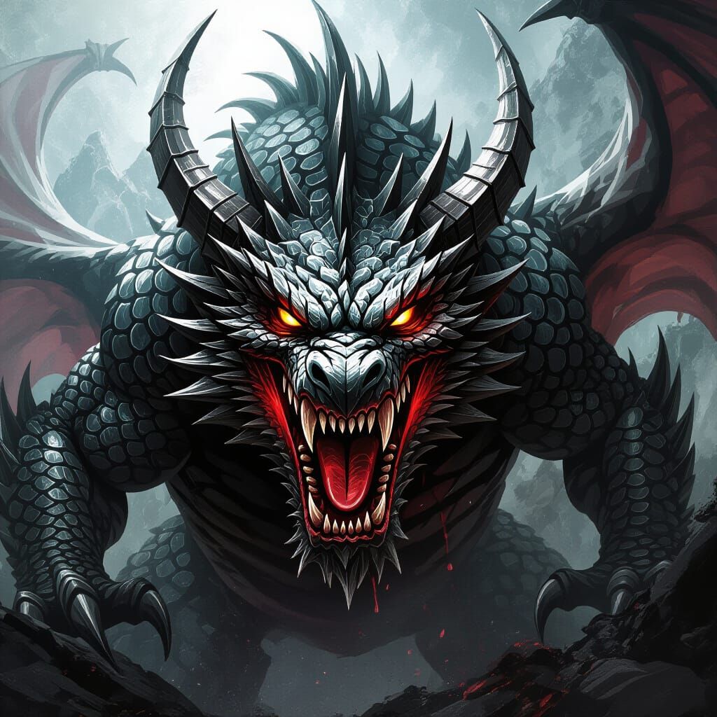 Grim-Dark Fantasy: Snarling Dragon in High Resolution