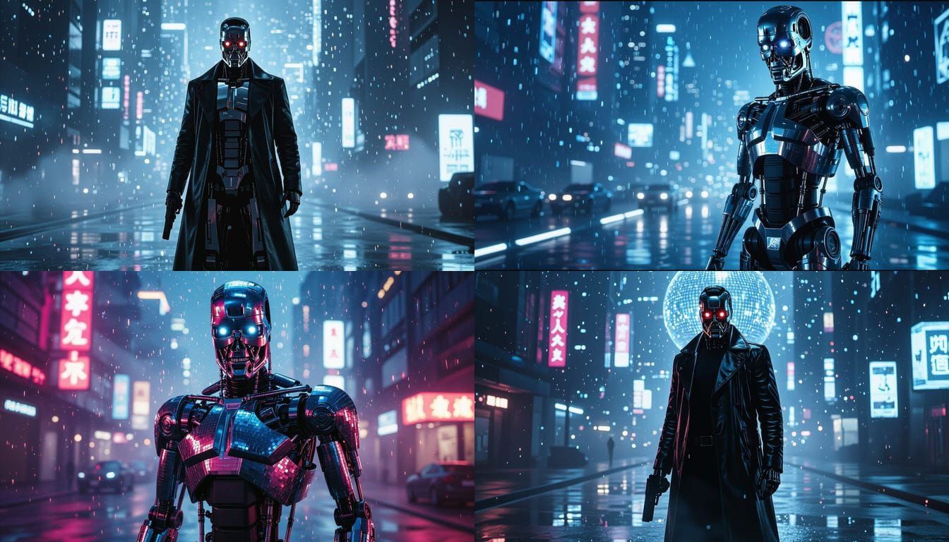 Crystal T-1000 in Dystopian Cyberpunk Cityscape