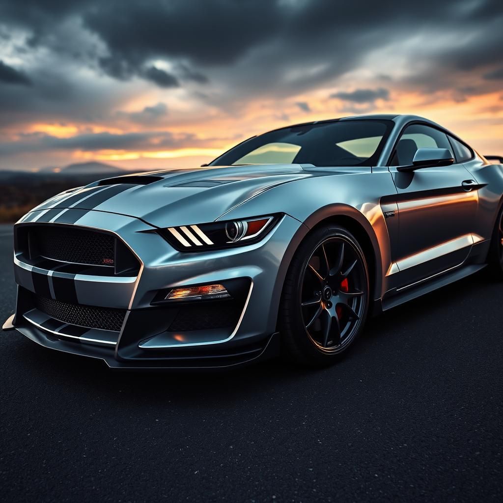 Silver Ford Mustang Shelby in Dramatic Lighting