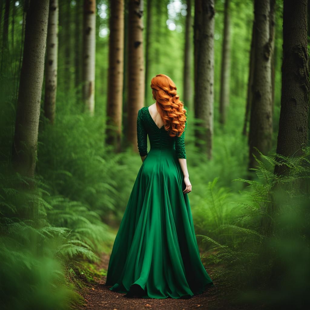 Ginger Lady in Green Dress Outdoor Portrait