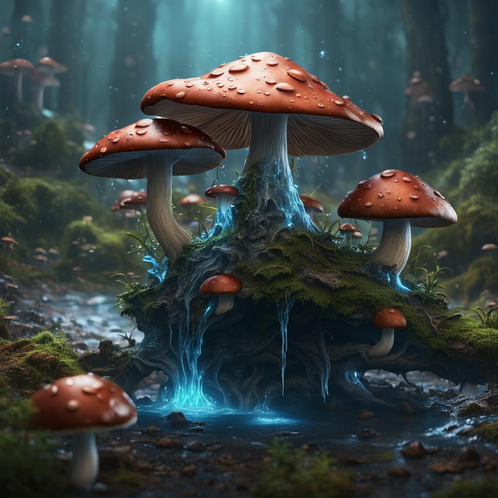 Detailed Water Drop Mushroom Fantasy Concept Art