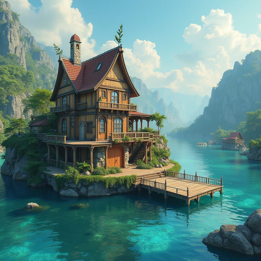 Fantasy Water World Village in a Serene Lagoon