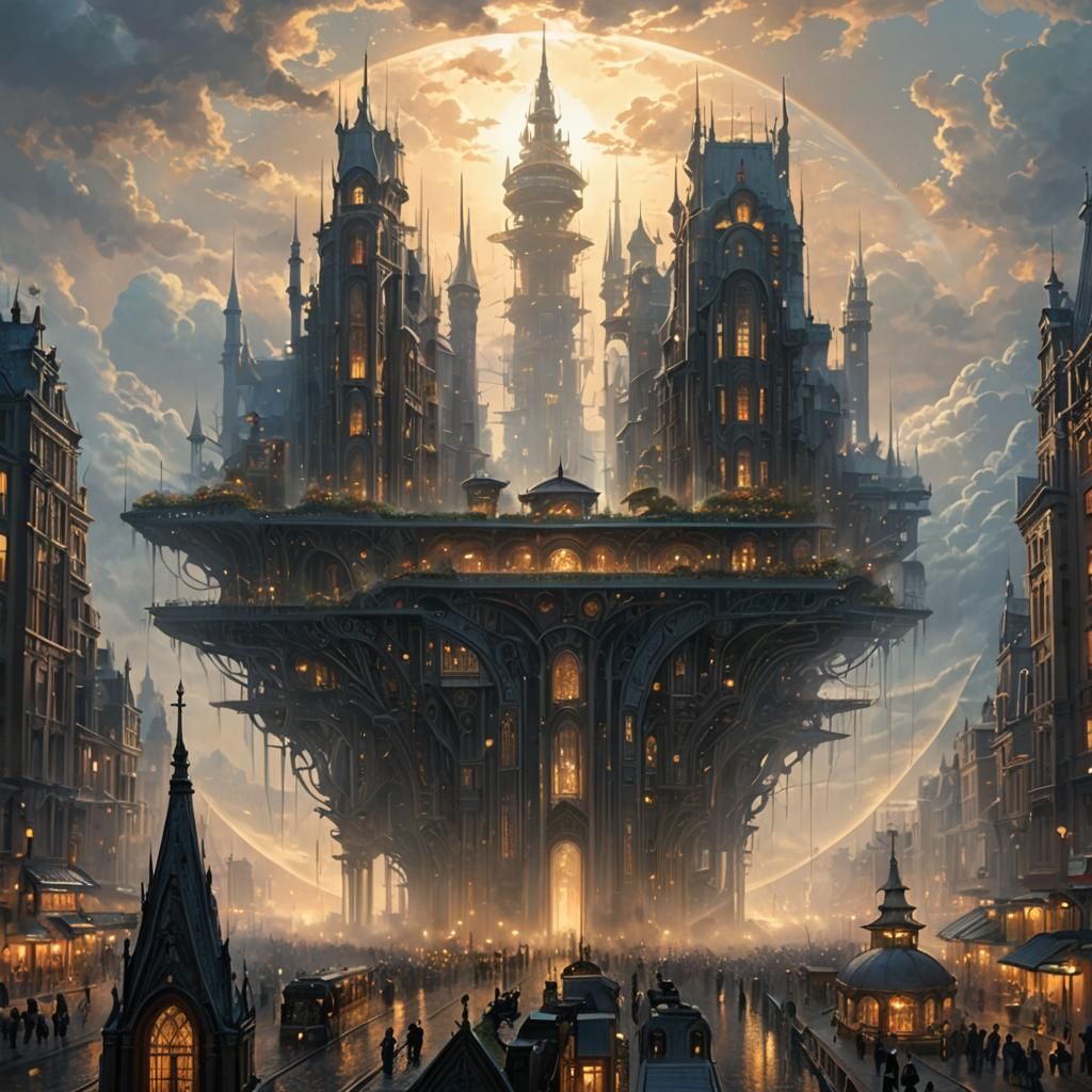 Futuristic Medieval Cathedral in Art Deco Style