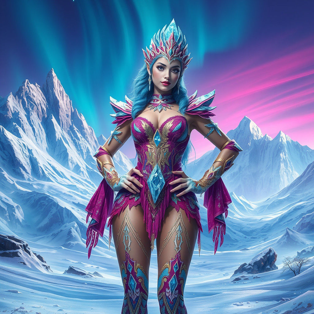 Ice Spice in Frozen Landscape, Digital Matte Painting