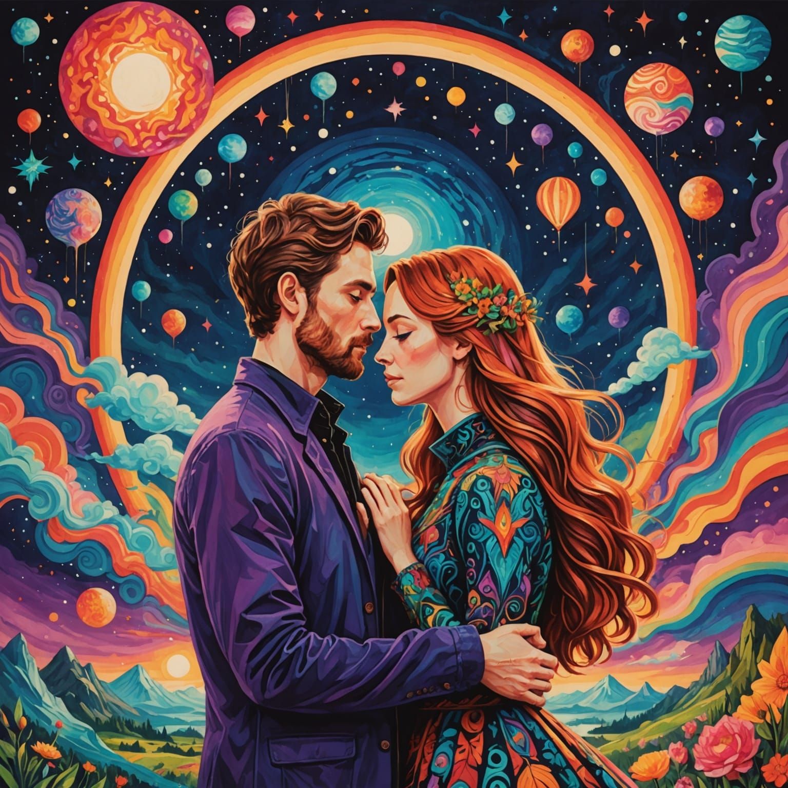 Couple Creating Art in Psychedelic Fantasy World