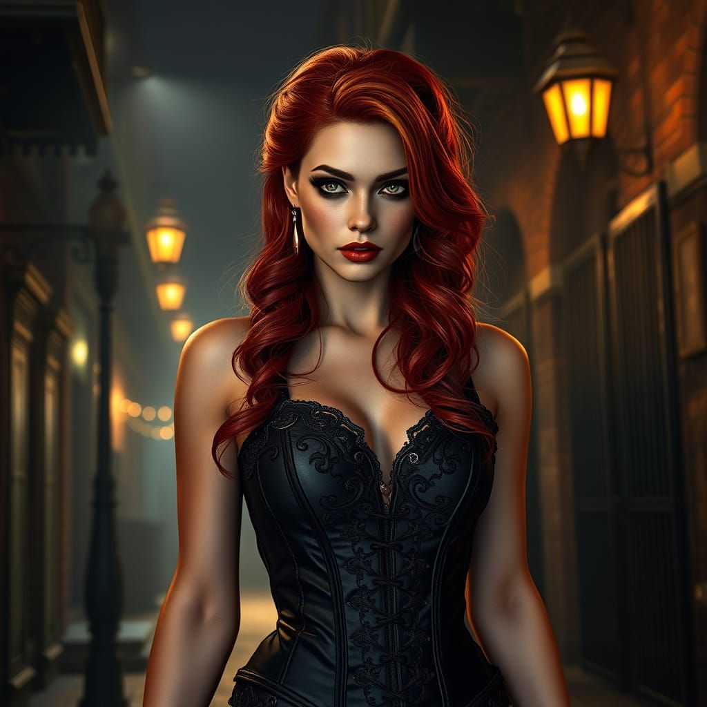 Mysterious Redheaded Siren in the French Quarter at Night
