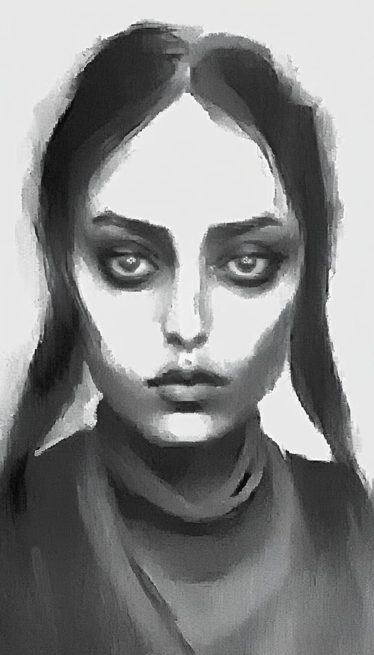 Goth Girl Portrait in Impasto Style