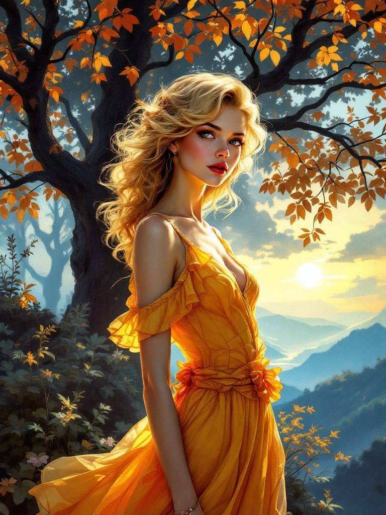 Victorian Storybook Pin-Up in Ethereal Golden Radiance