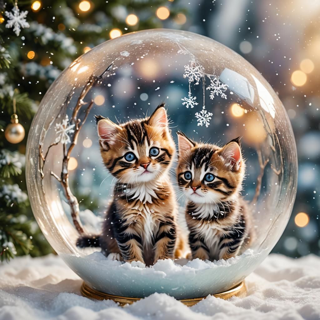 Kittens in Winter Wonderland: Watercolor Illustration