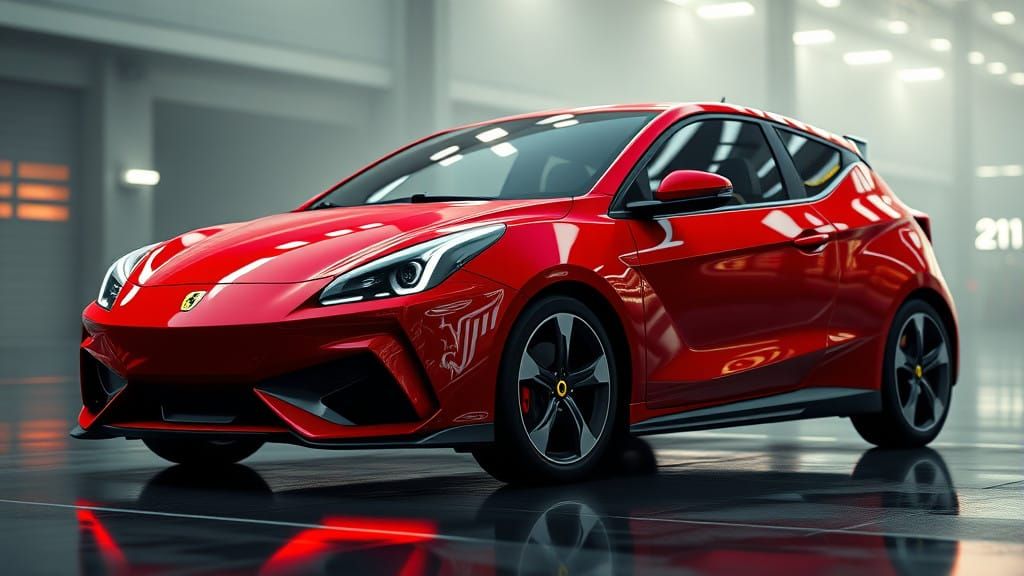 Futuristic Ferrari Yaris Electric Hot Hatchback in Neon-Lit...
