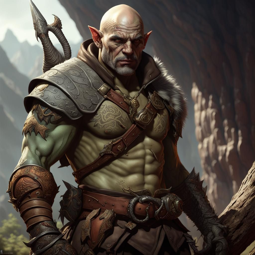 Half-Orc Ranger with Lindworm in Dark Fantasy Art