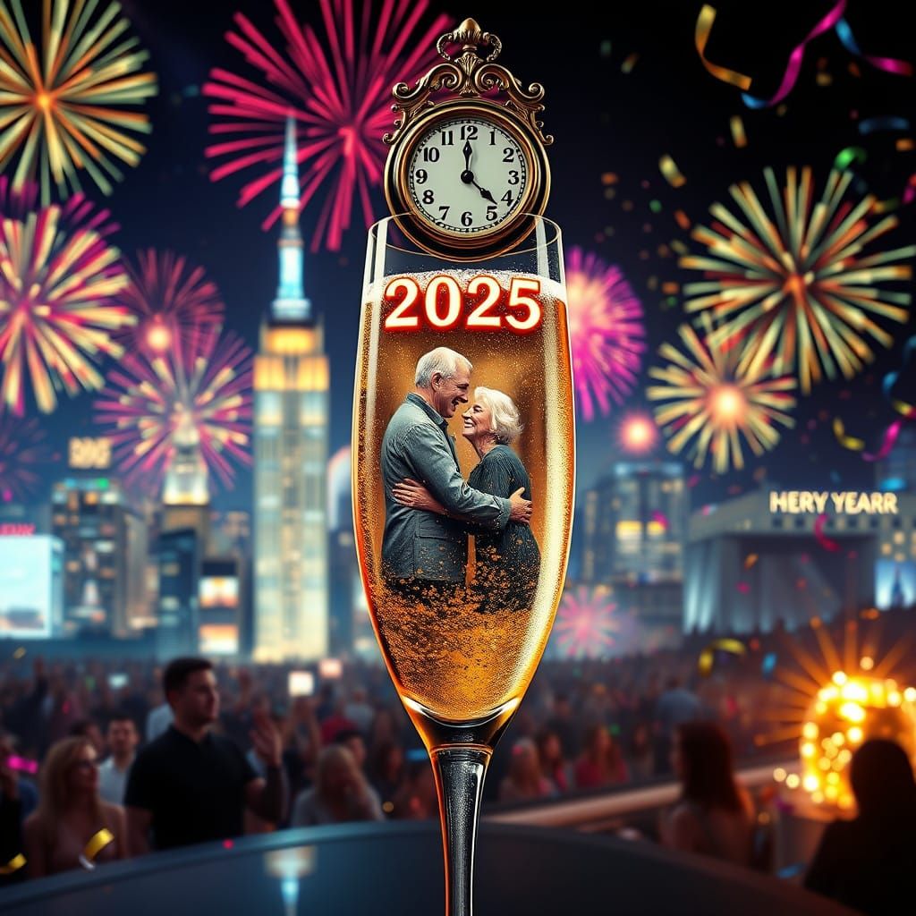 A Bubbly Toast to Midnight in a Hyperrealistic New Year's Ev...