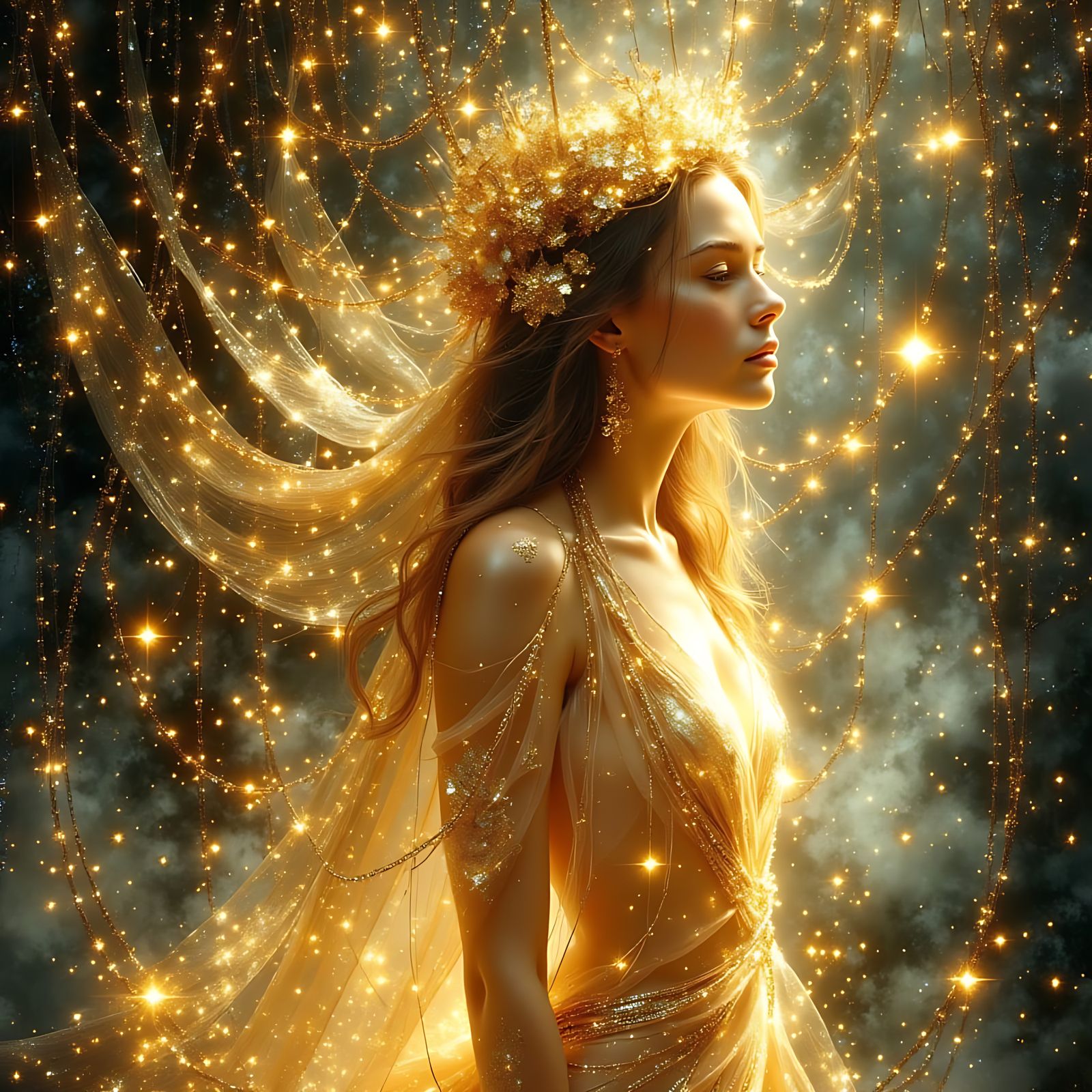Magical Female Figure in Golden Luxury