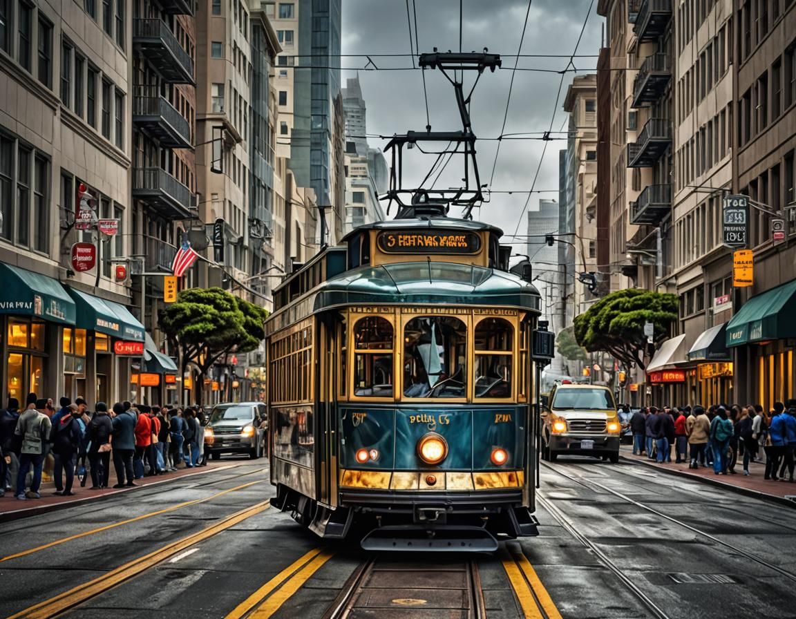 Glass Tram in San Francisco: Hyperrealistic Image