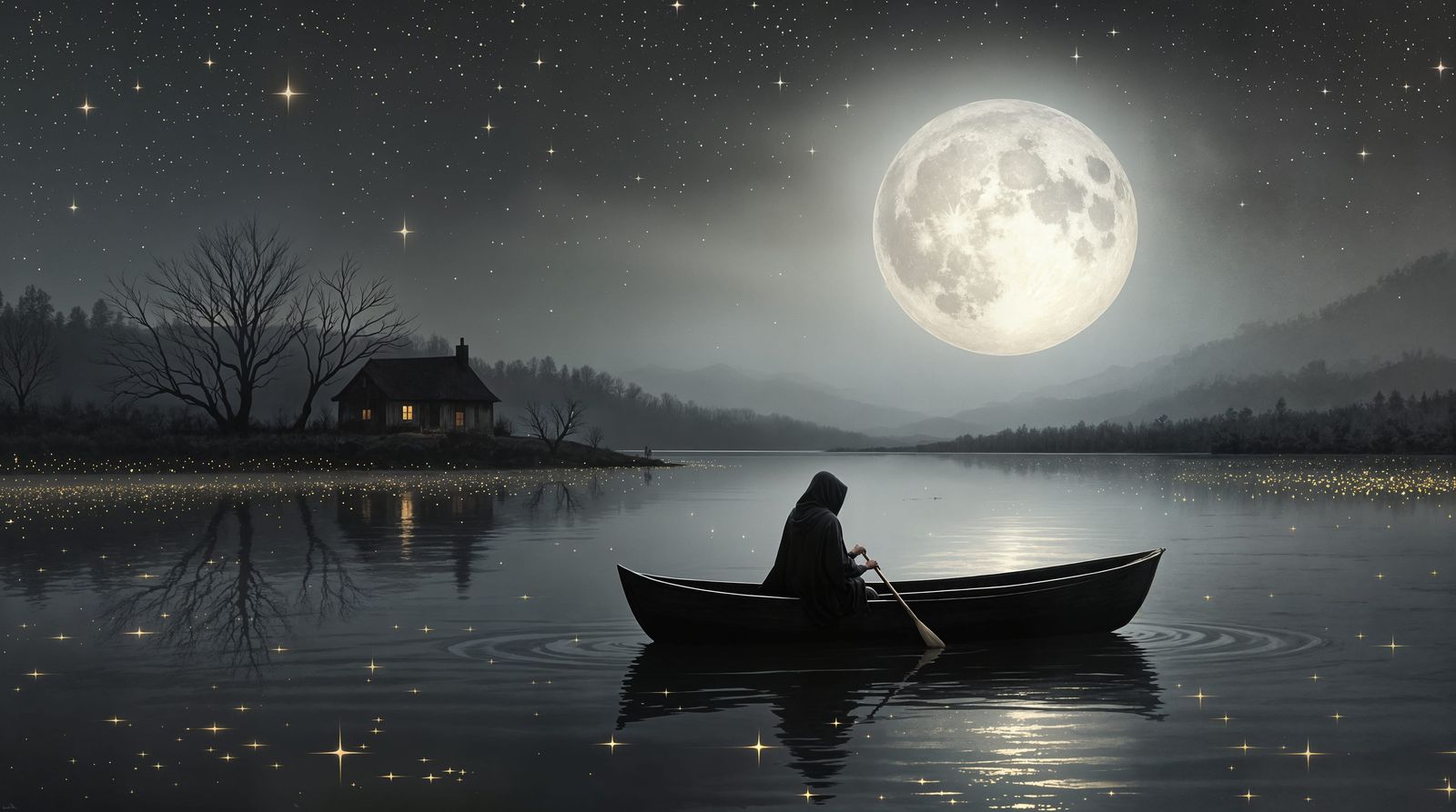 Moonlit Serenade by a Dark Lake
