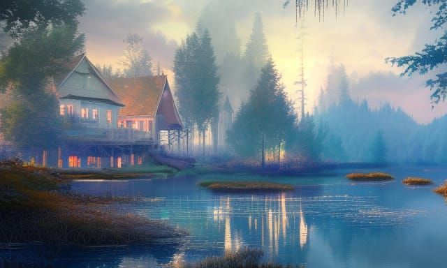 Lake Metropolis Sunrise: Solarpunk Art Deco Architecture