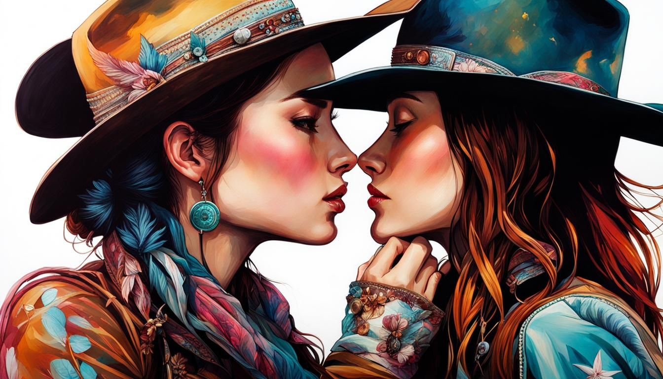 Two Cowgirls Kissing: Cinematic Matte Painting