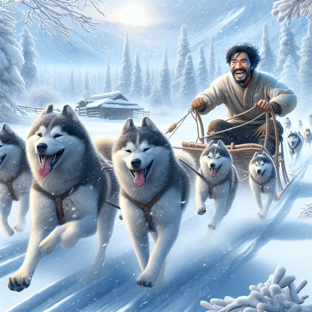 Nanook sledding with his huskies