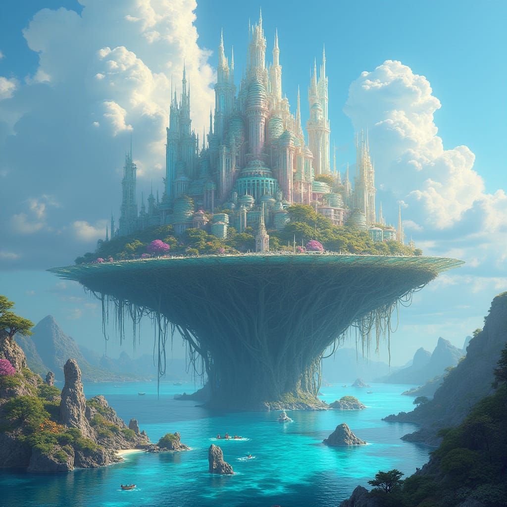 Iridescent Floating City on Coral Reefs